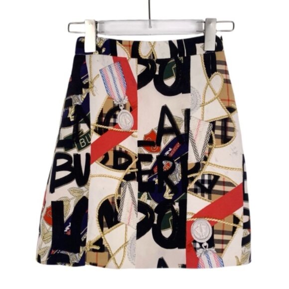 Burberry Logo Letter Colorblock Wool & Silk Mini Skirt - Picture 1 of 8